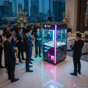 branded claw machine with LED lightings and decals